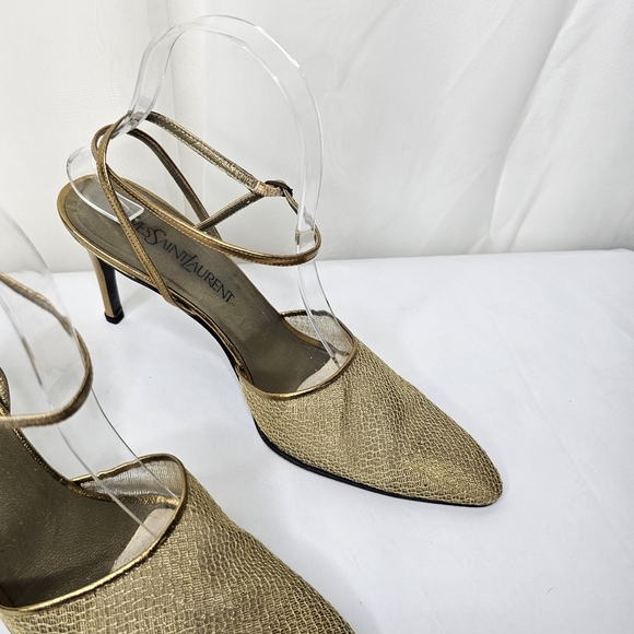 Yves Saint Laurent Luxor Night Metal Mesh Gold Ankle Strap Heels Size 8.5 - Picture 3 of 14